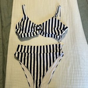 NWT Aerie Bikini Navy and White Stripe